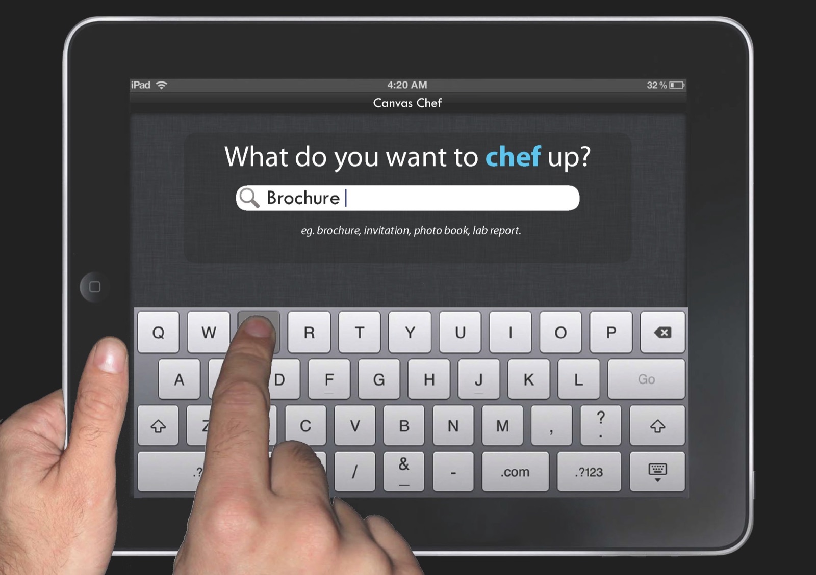 A slide from the original 2011 Canvas Chef pitch deck: an iPad mockup asking "What do you want to chef up?"